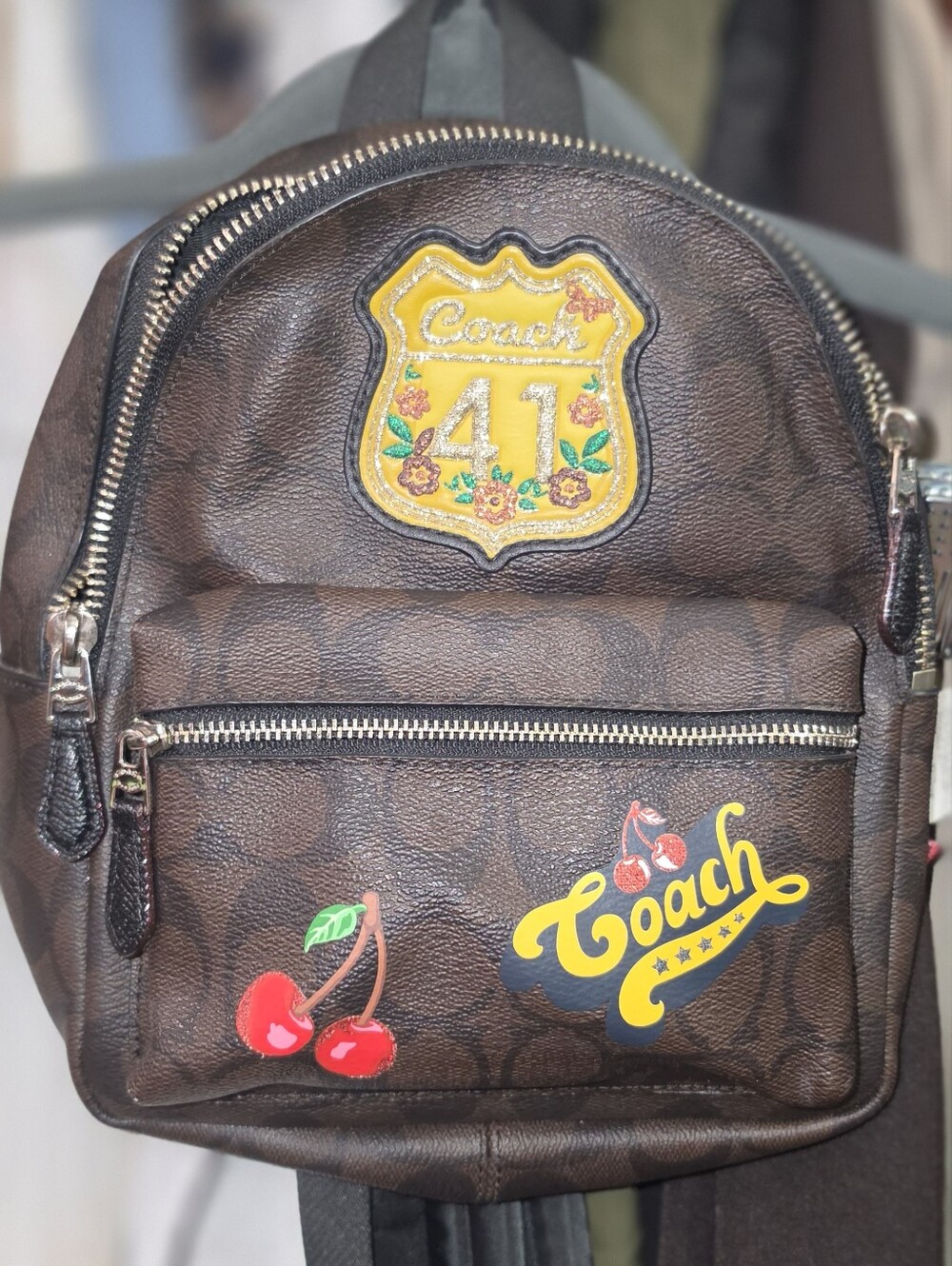 Coach Brown Signature Cherry Patch Backpack